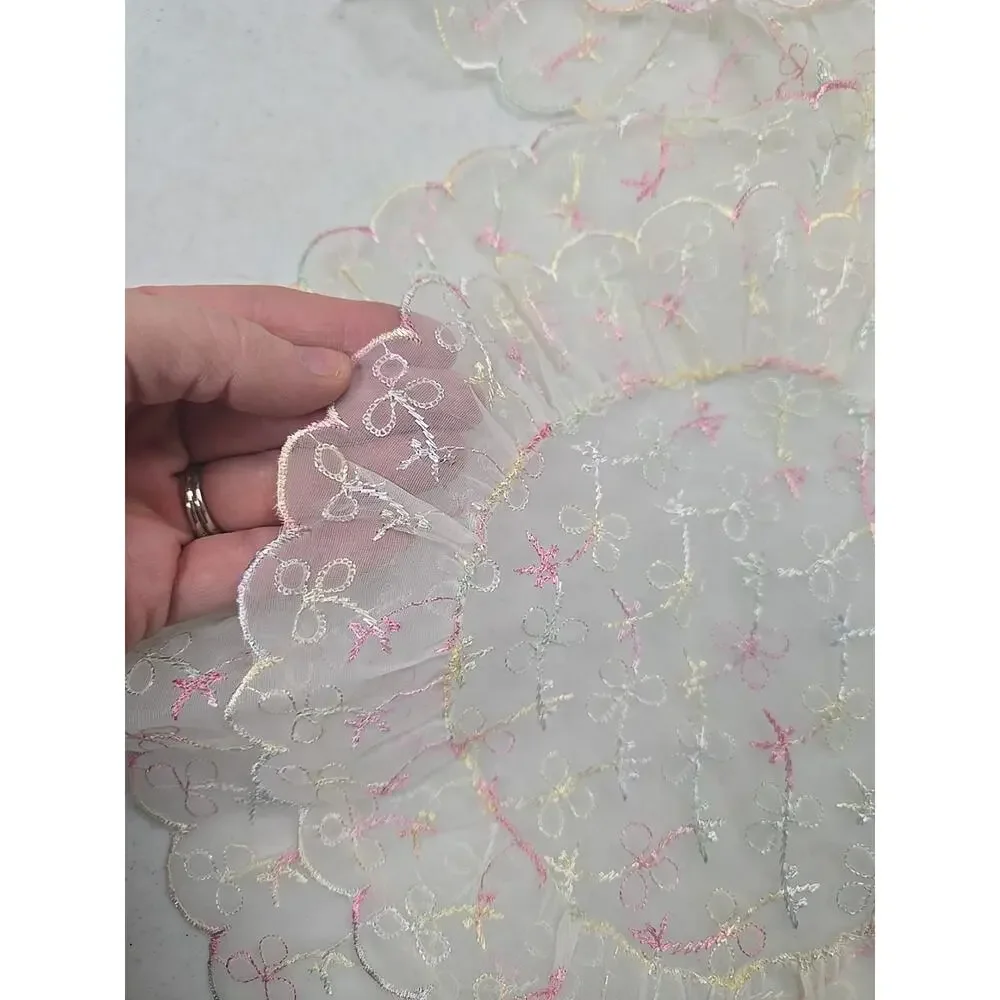Lot of 2 Vintage MCM Coquette Hand Stitched Layered Sheer Scalloped Edge Doilies